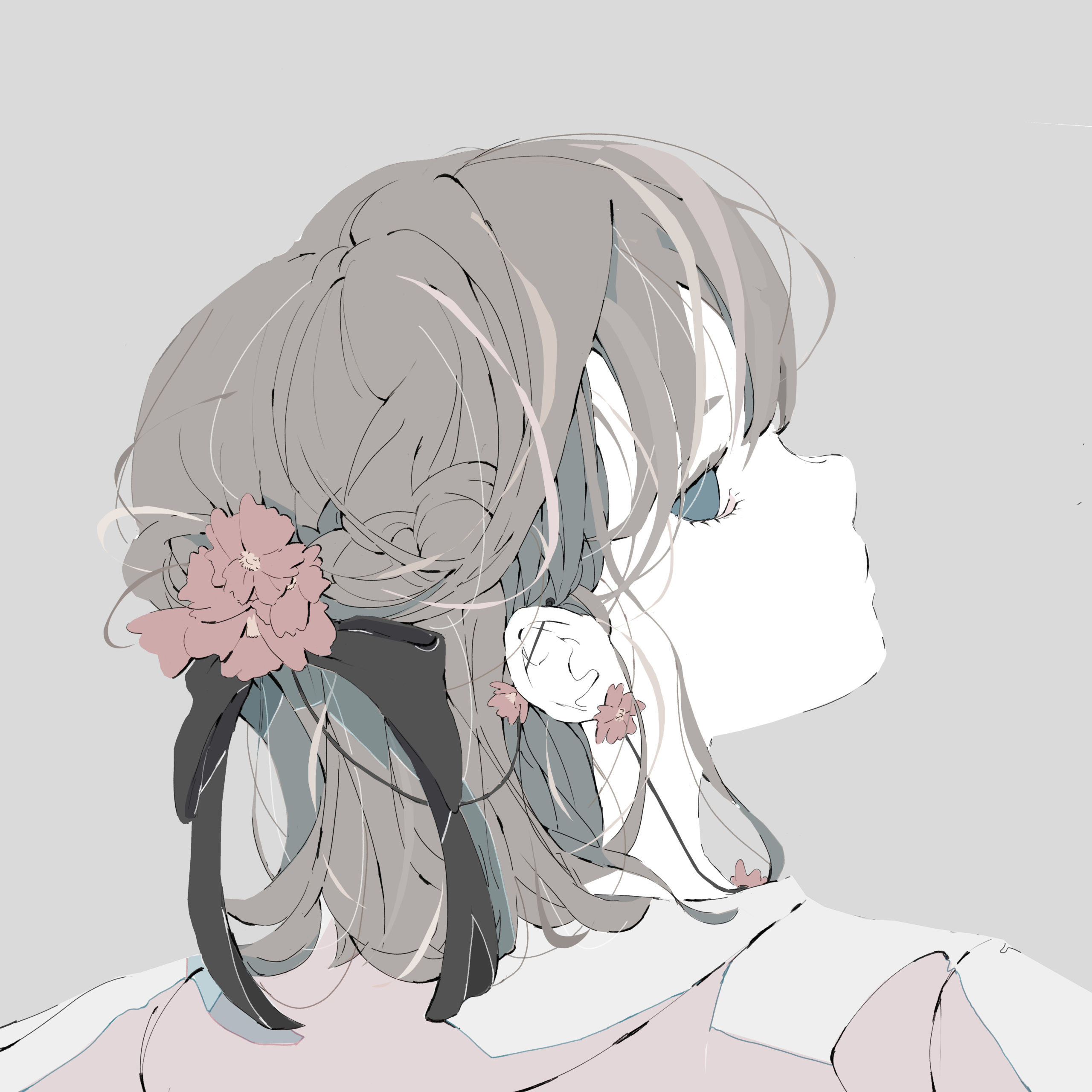 ヒナゲシの花の髪飾りをしているリボンの女の子のイラスト